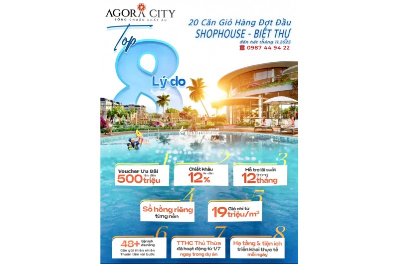 SỔ HỒNG TRAO TAY ƯU ĐÃI 1 NGÀY- top 8 LÝ DO NHÀ ĐẦU TƯ CHỌN AGORA CITY: 19 tr (V). Sơn 0987449422